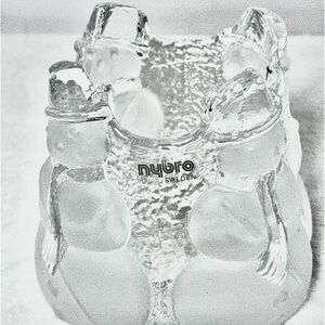 Vintage Nybro Sweden Lead Crystal Frosted Snowman Holiday Candle Holder Gift